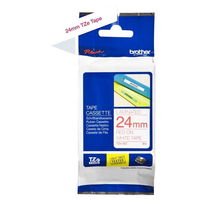 Brother TZe-252 P-touch Schriftband 24 mm rot auf weiß