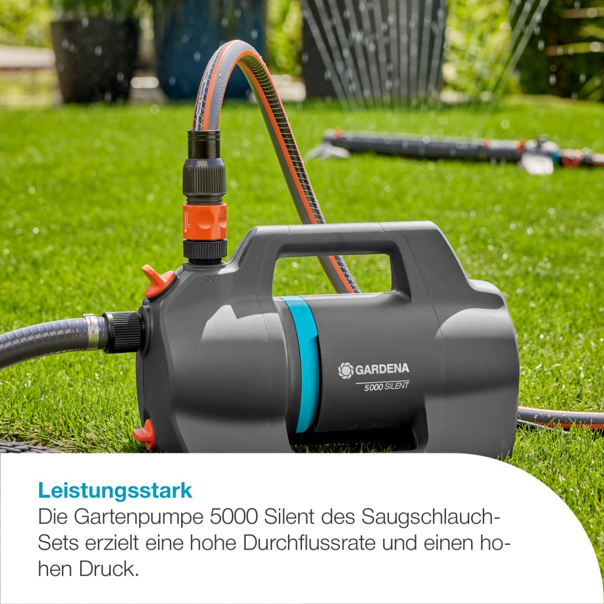 GARDENA 09082-20 Gartenpumpe 5000 Silent Saugschlauch-Set