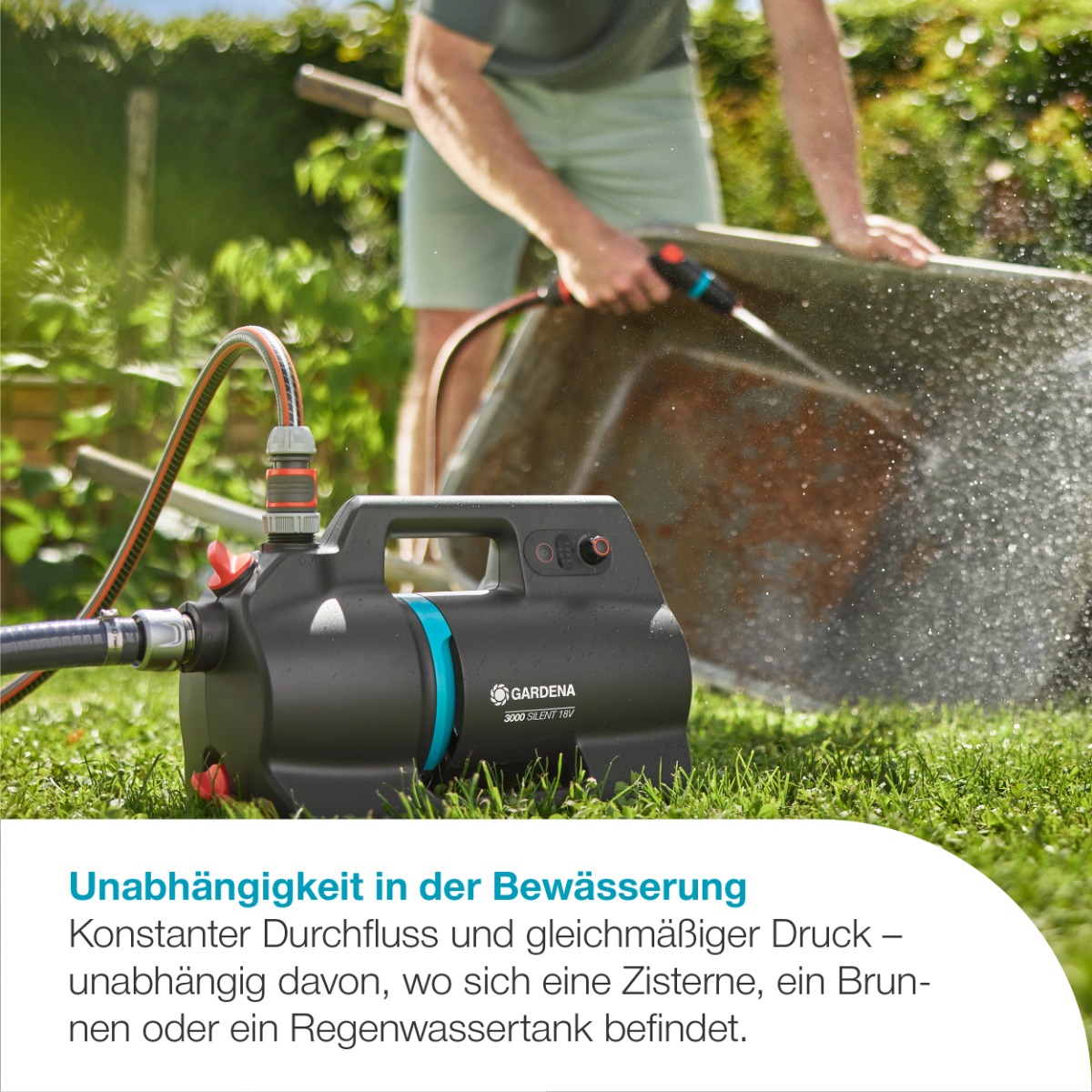GARDENA 14610-20 Akku-Gartenpumpe 3000 Silent 18V P4A Ready-To-Use Set