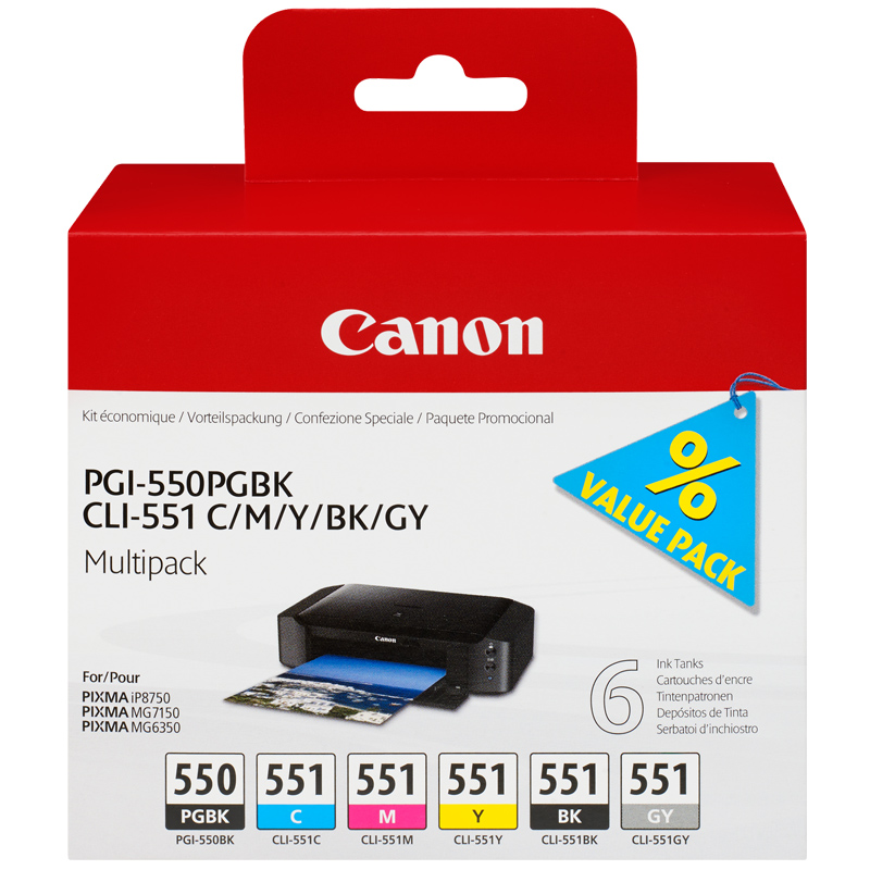 Canon PGI-550 / CLI-551 Tinte schwarz + 5er Multipack