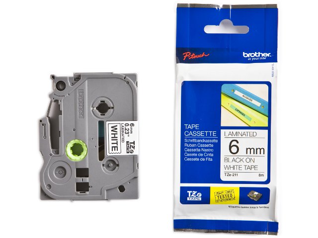 TZE-211 Schriftbandkassette 6mm 8m weiß/schwarz
