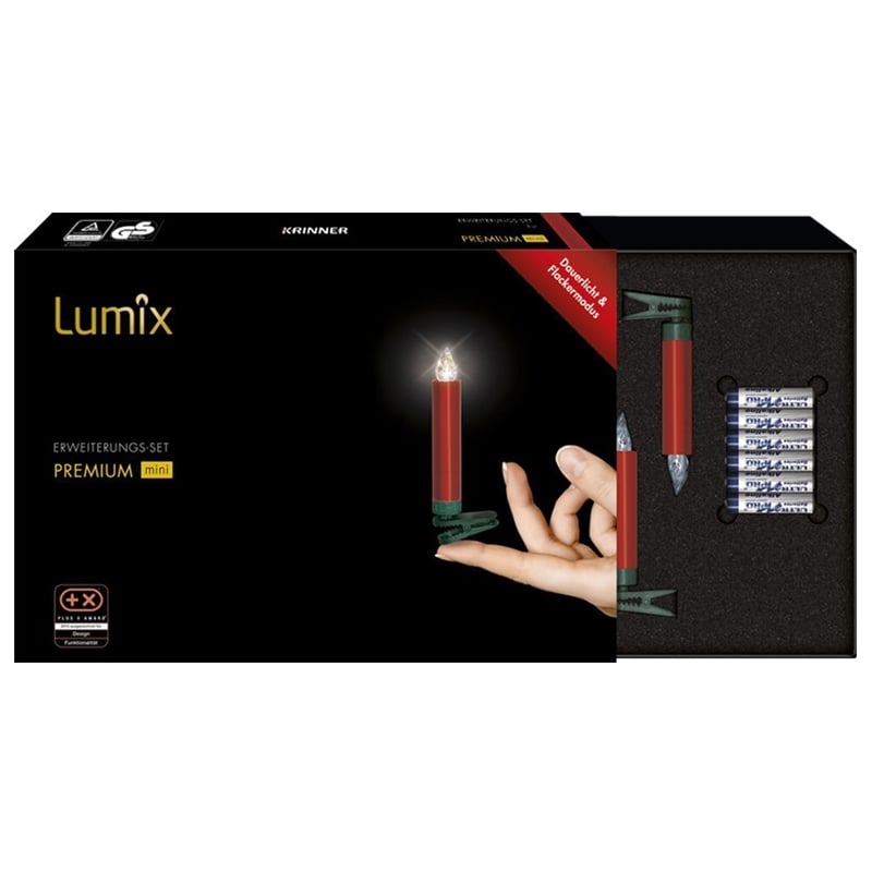 Krinner Lumix Premium mini 6er Erweiterungs-Set kabellose Christbaumkerzen rot