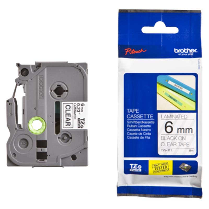 Brother TZE-111 Schriftbandkassette 6mm schwarz auf durchsichtig