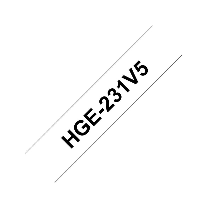 Brother HGE231V5 P-Touch 5x Schriftbandkassette 12mmx8m weiss schwarz laminiert
