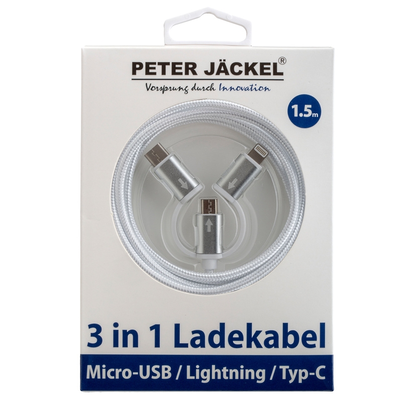Peter Jäckel USB Data Cable ALL IN ONE White mit Sync- und Ladefunktion