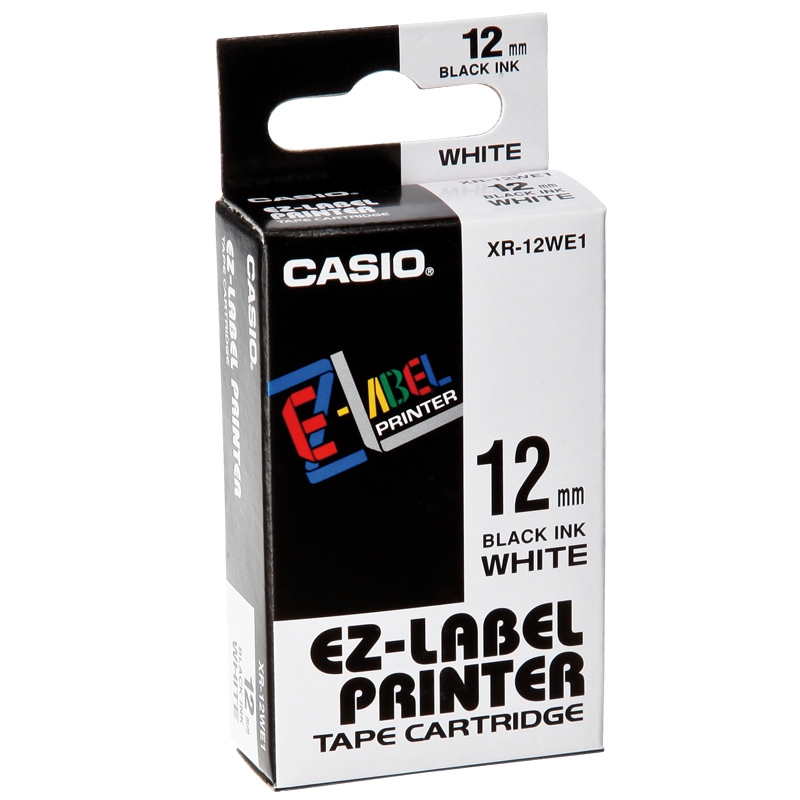 Casio XR-12 WE EZ-Label Printer Schriftband selbsthaftend,12 mm x 8,0 m, schwarz