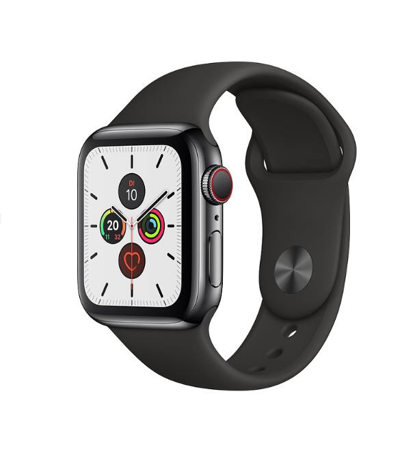 Apple Watch Series 5 GPS + LTE 44mm Edelstahl schwarzes Armband Space schwarz