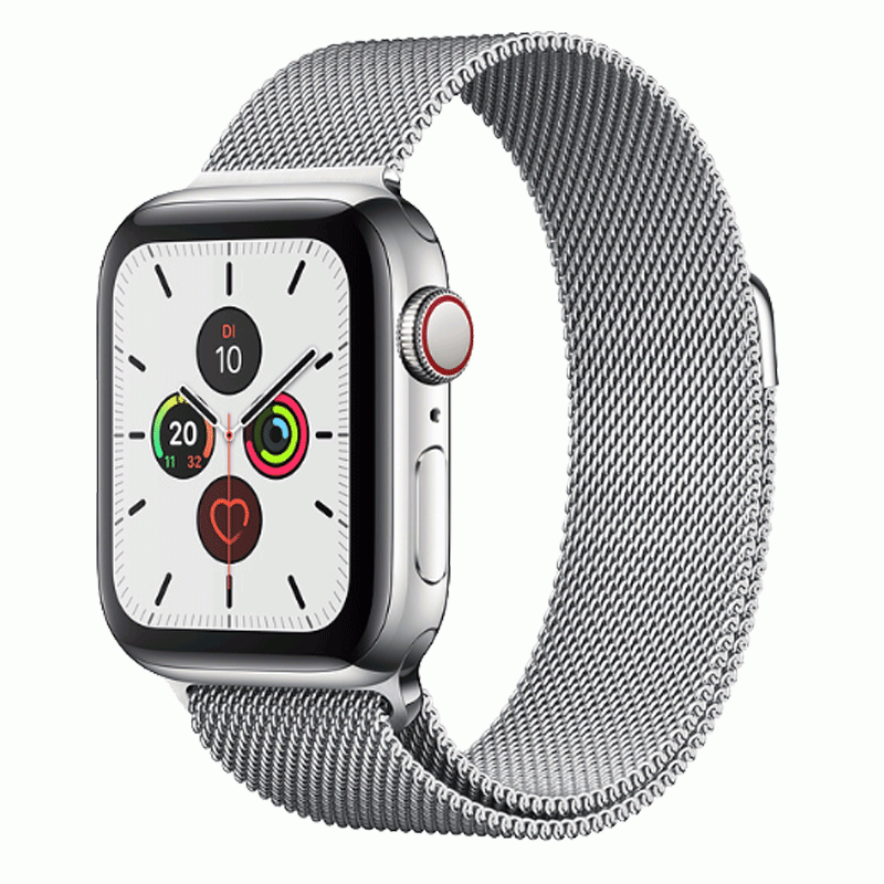 Apple Watch Series 5 GPS + LTE 44mm Edelstahl silber Milanaise Armband silber