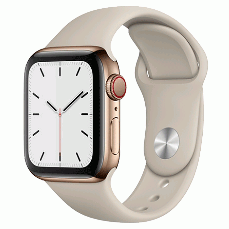 Apple Watch Series 5 GPS + LTE 44mm Edelstahl steinfarbenes Armband gold