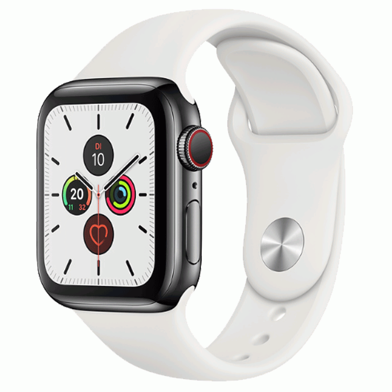Apple Watch Series 5 GPS + LTE 40mm Edelstahl weisses Armband silber