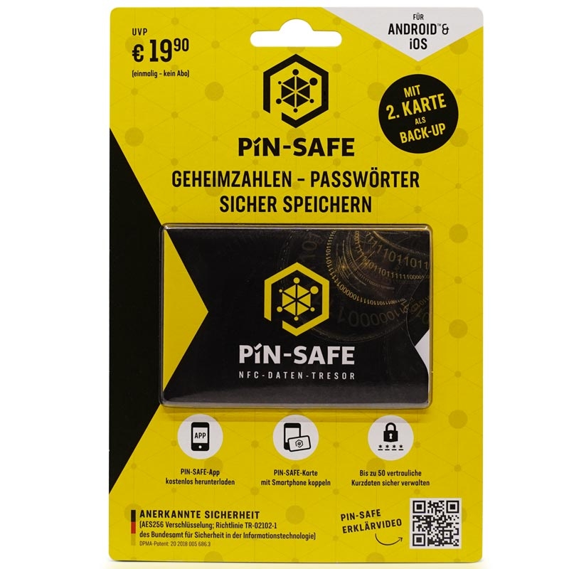 PIN-Safe NFC offline Daten-Tresor für Android & iOS inkl 2. Karte