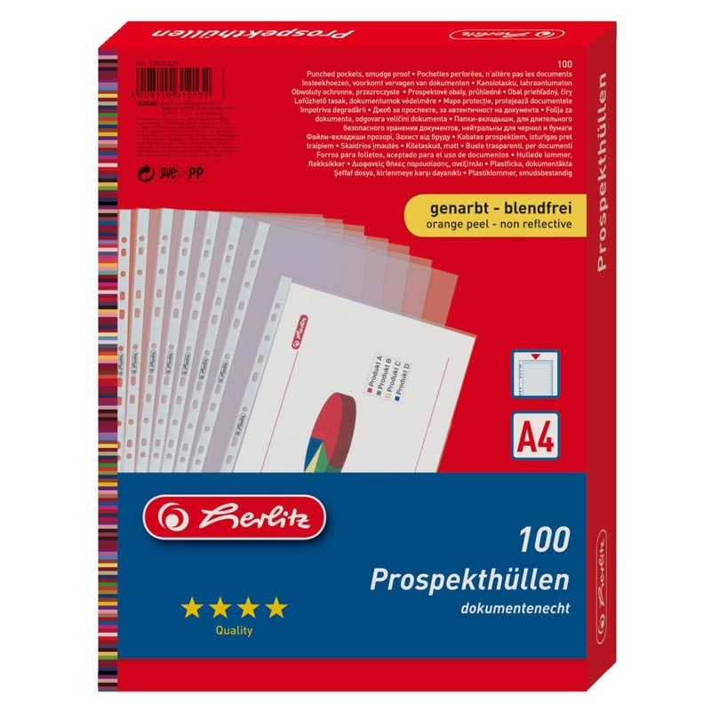 Herlitz Prospekthülle A4 genarbt Premium 100St.