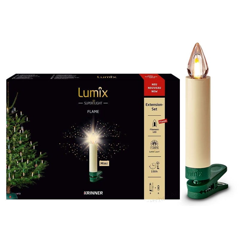 Krinner Lumix SuperLight Flame 6er Erweiterungs-Set Kabellose Christbaumkerzen Elfenbein (2. Wahl)