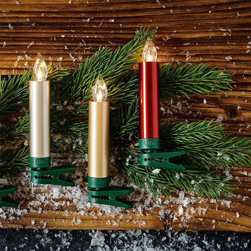 Krinner Lumix SuperLight Metallic 12er Basis-Set Kabellose Christbaumkerzen Rot 
