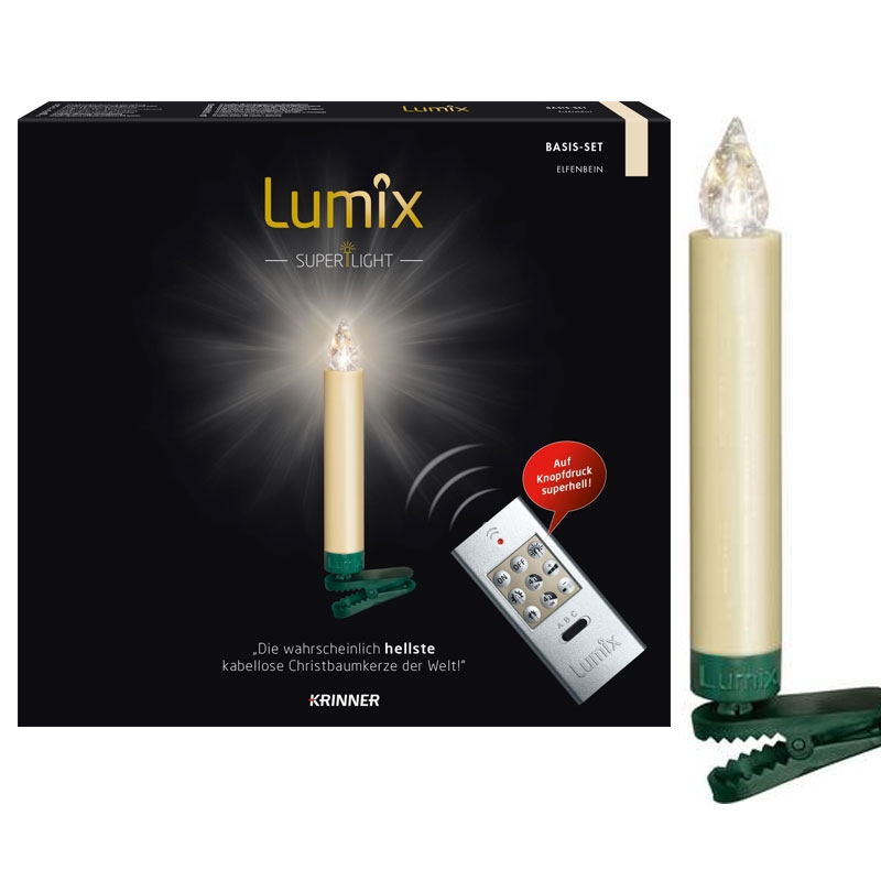Krinner Lumix SuperLight 10er Basis-Set Kabellose Christbaumkerzen Elfenbein