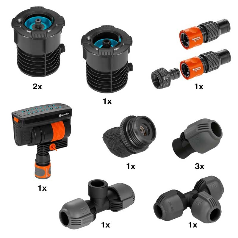 GARDENA 8272-20 Sprinklersystem Pipeline Start-Set mit Viereckregner