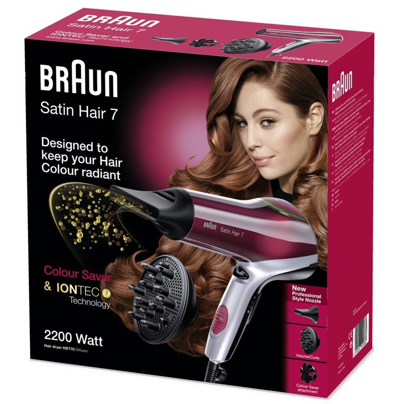 Braun Satin Hair 7 HD 770 Haartrockner mit IONTEC und Colour Saver Technologie