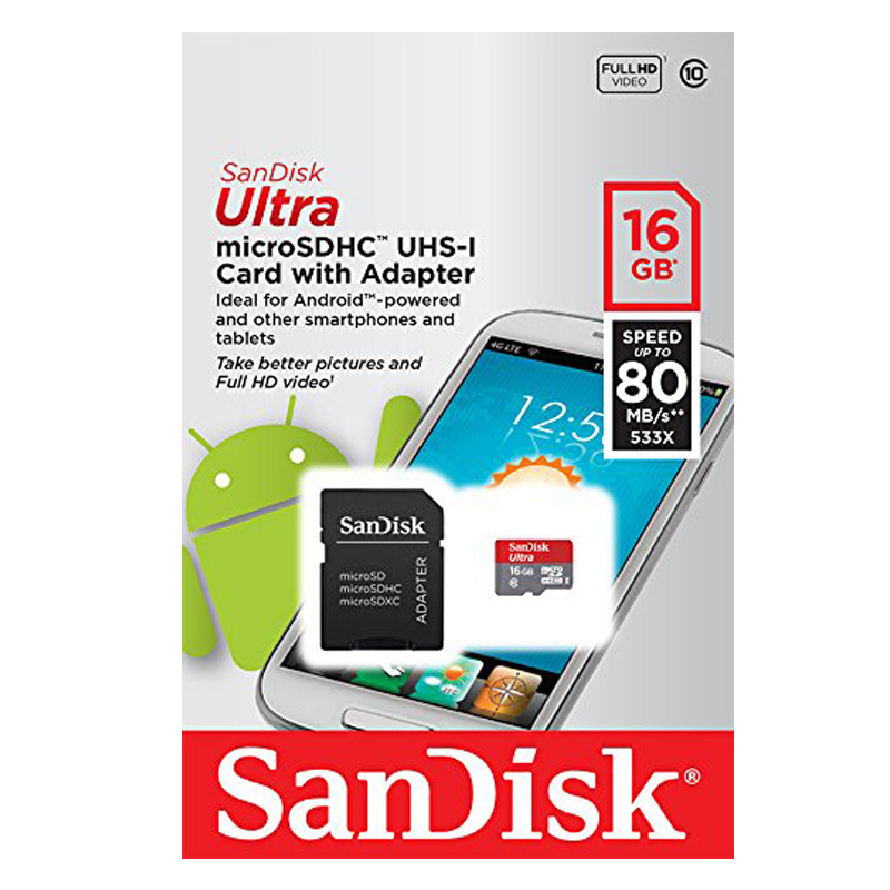 SanDisk micro SDHC 16GB + SD Adapter + memory Zone Android