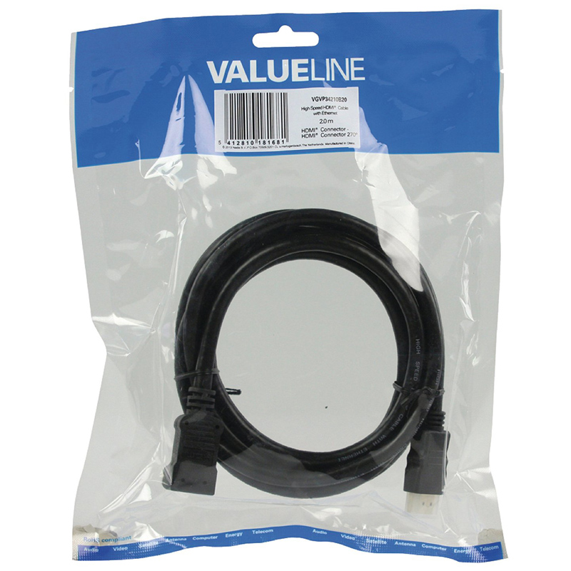 Valueline HDMI Kabel Ethernet 2m gewinkelt schwarz