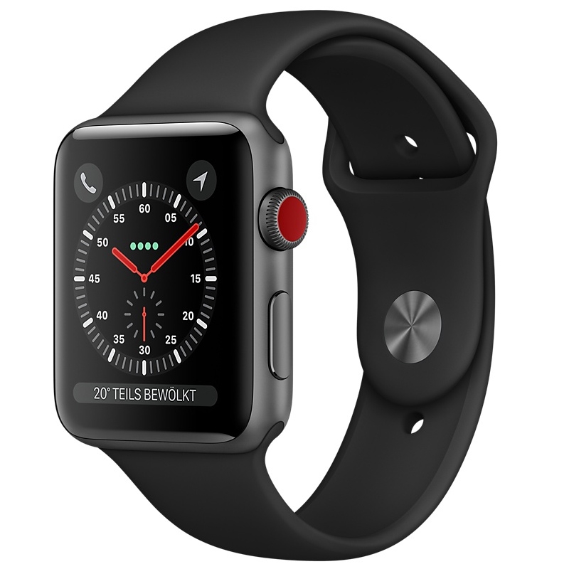 Apple Watch Series 3 38 mm Aluminiumgehäuse space grau Sportarmband schwarz