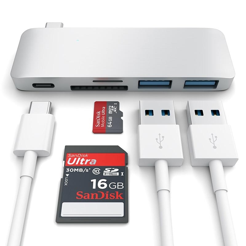 Satechi Type-C USB Passthrough Hub Silber