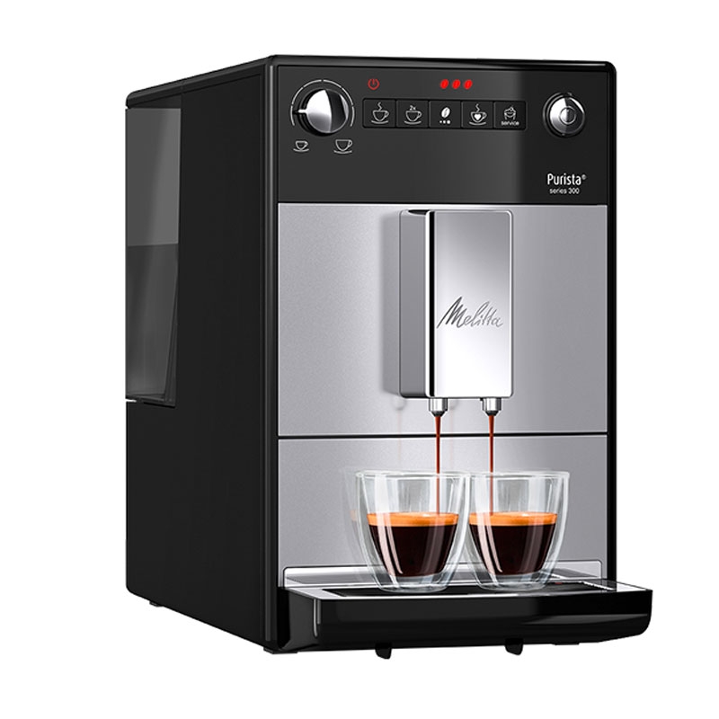 Melitta Purista F 230-101 Kaffeevollautomat mit flüsterleisem Kegelmahlwerk silber/schwarz