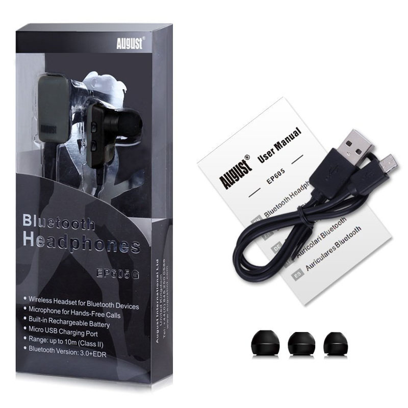 August EP605G in Ear Bluetooth Ohrhörer mit Mikrofon grau