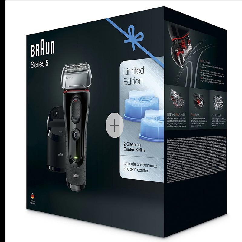 Braun Series 5 Elektrischer Rasierer 5050cc mit Reinigungsstation+2 Reinigungskartuschen grau/silber