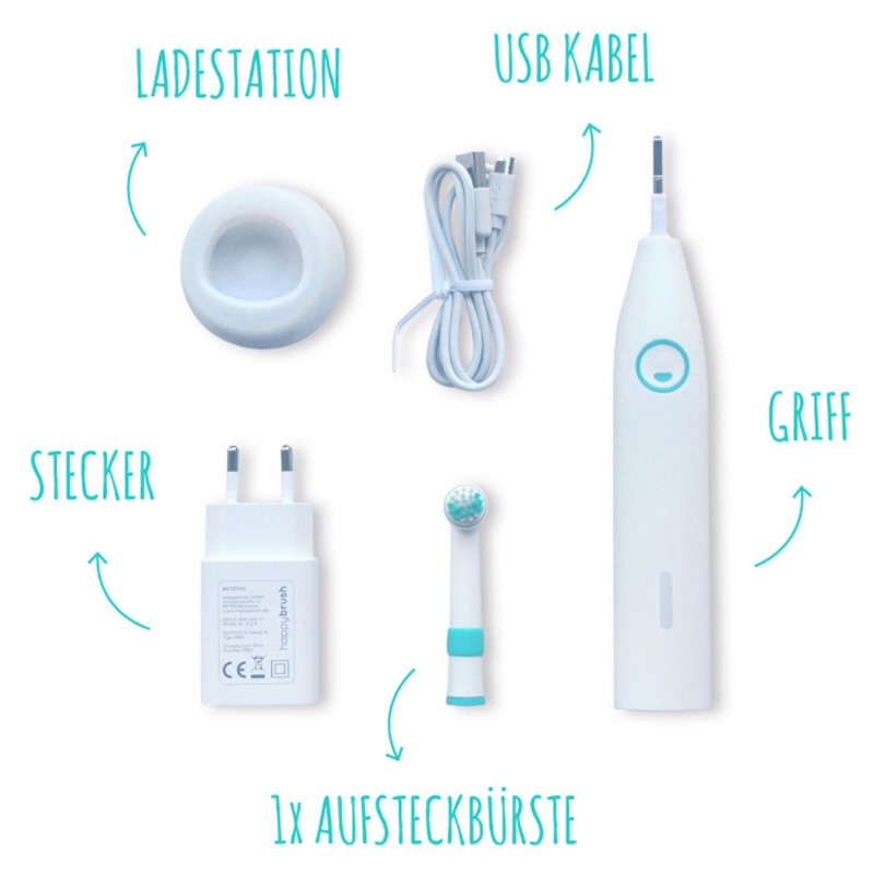 happybrush Rotierende Zahnbürste Starter Kit weiß