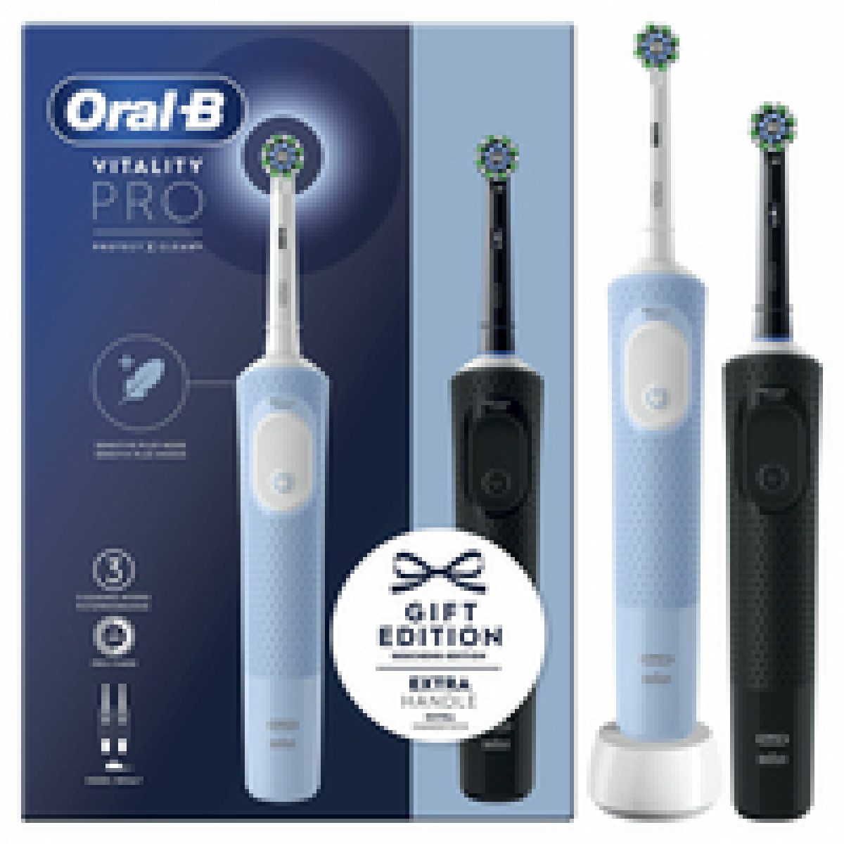 Oral-B Vitality Pro Elektrische Zahnbürste Doppelpack schwarz/blau