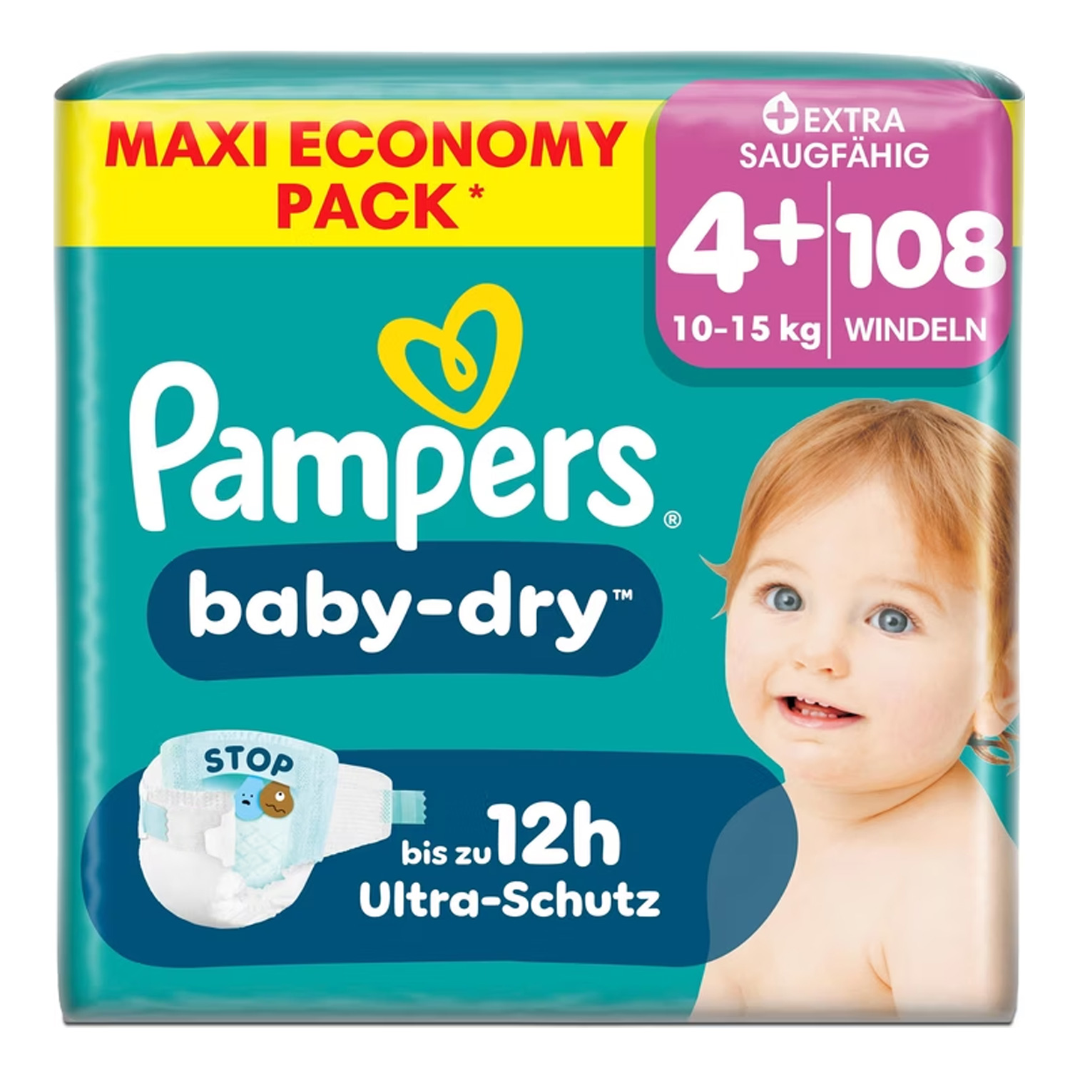 Pampers Baby-Dry Größe 4+ Windeln 108 Stück 10-15kg