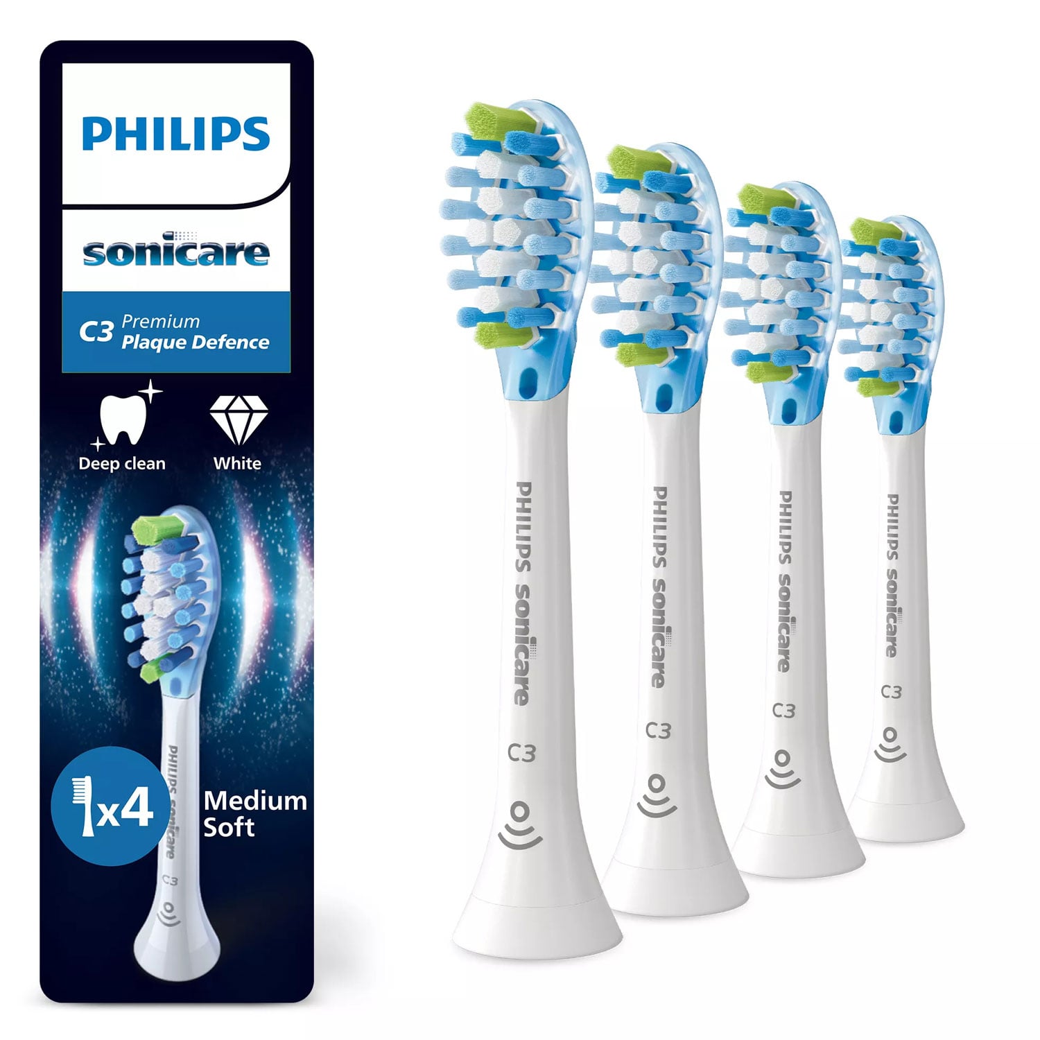 Philips Sonicare C3 Premium Plaque Defense HX9044/87 Ersatzbürstenköpfe 4er-Pack weiß