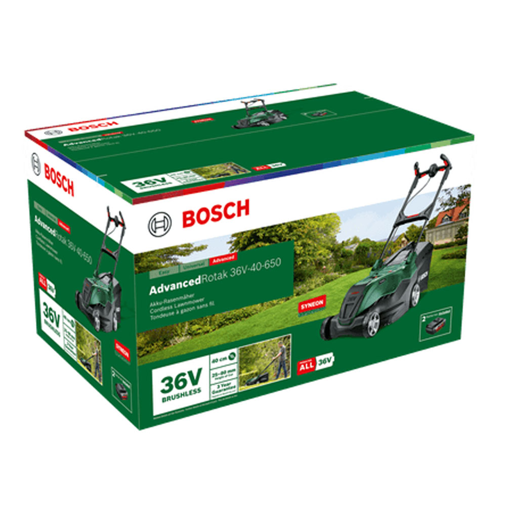 Bosch AdvancedRotak 36V-40-650 Akku-Rasenmäher (2x 2,0 Ah Akkus & Ladegerät)