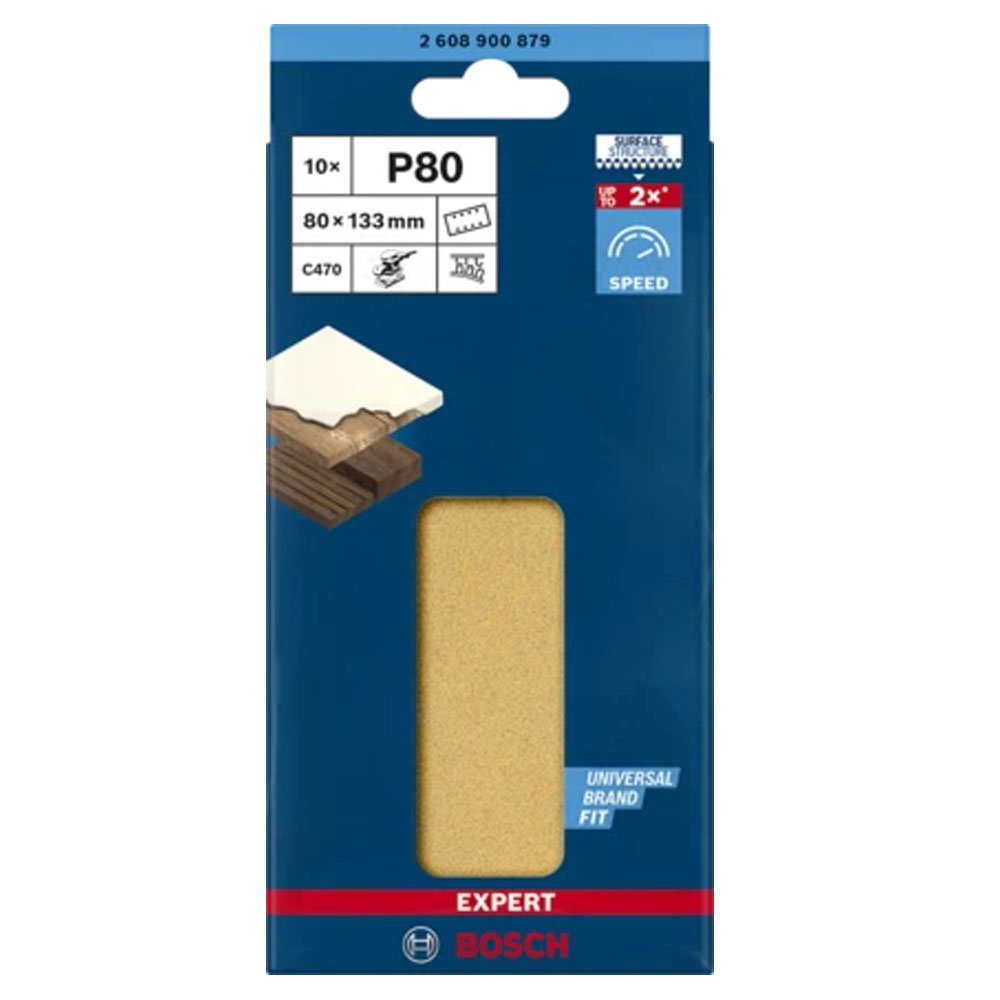 Bosch Expert C470 Schleifpapier 10 Stück (80x133 mm, Körnung 80, 8 Löcher)