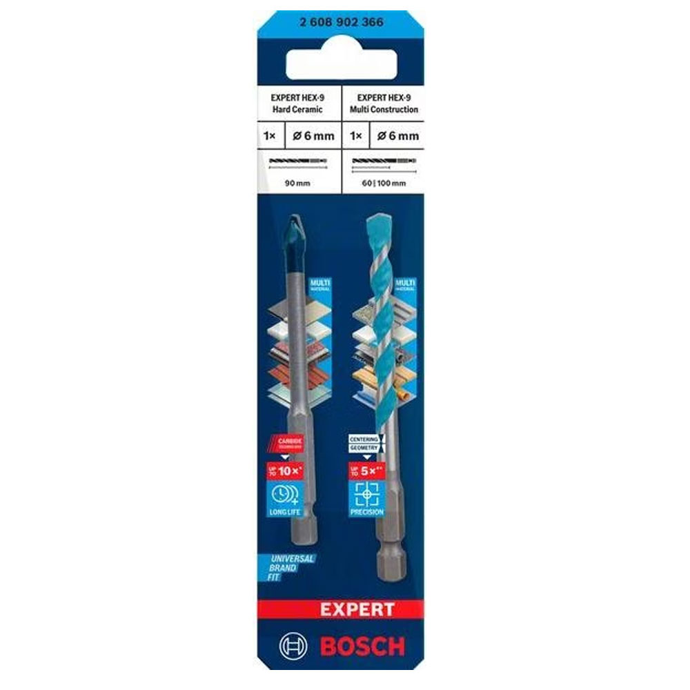 Bosch Expert HEX-9 Hard Ceramic and Multi Construction Bohrer-Set 2 Stück (Ø 6,0 mm)