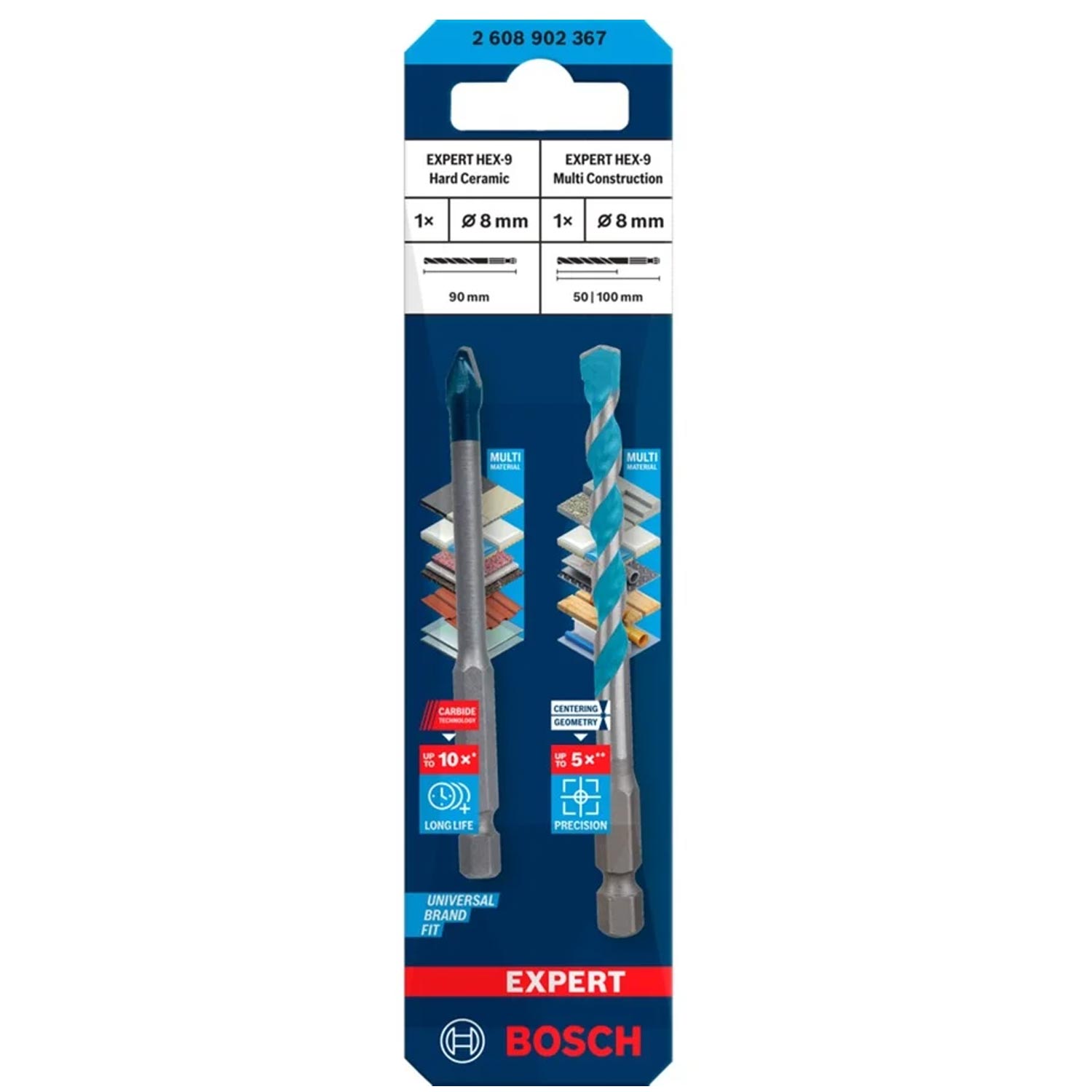 Bosch Expert HEX-9 Hard Ceramic and Multi Construction Bohrer-Set 2 Stück (Ø 8,0 mm)