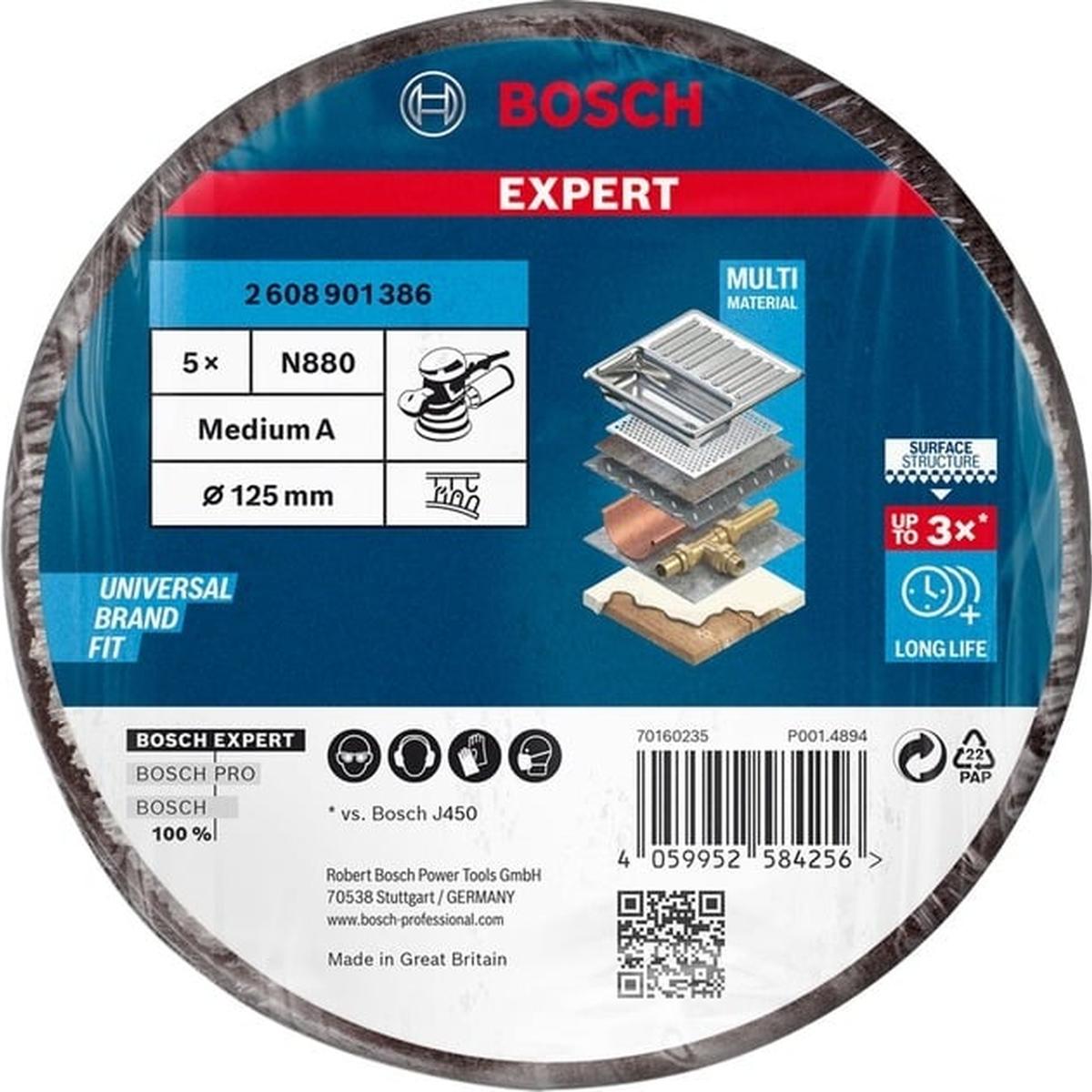 Bosch Expert N880 Vliesscheiben 5 Stück (Ø 125 mm, Mittleres AlOx)