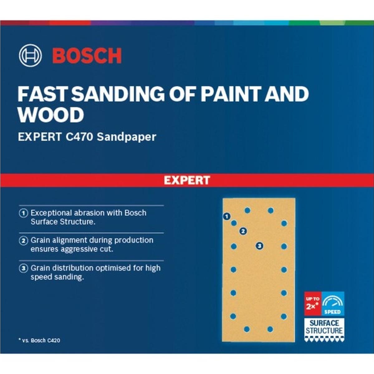 Bosch Professional Expert C470 Schleifpapier 10 Stück (115x230 mm, Körnung 60, 14 Löcher)