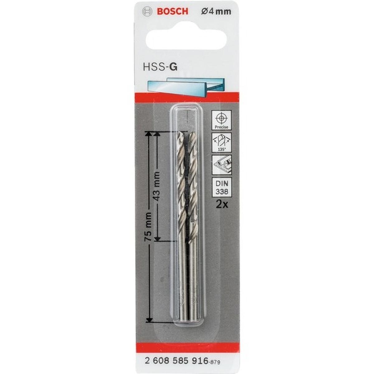 Bosch Professional HSS-G Metallbohrer geschliffen 2 Stück (Ø 4 mm)