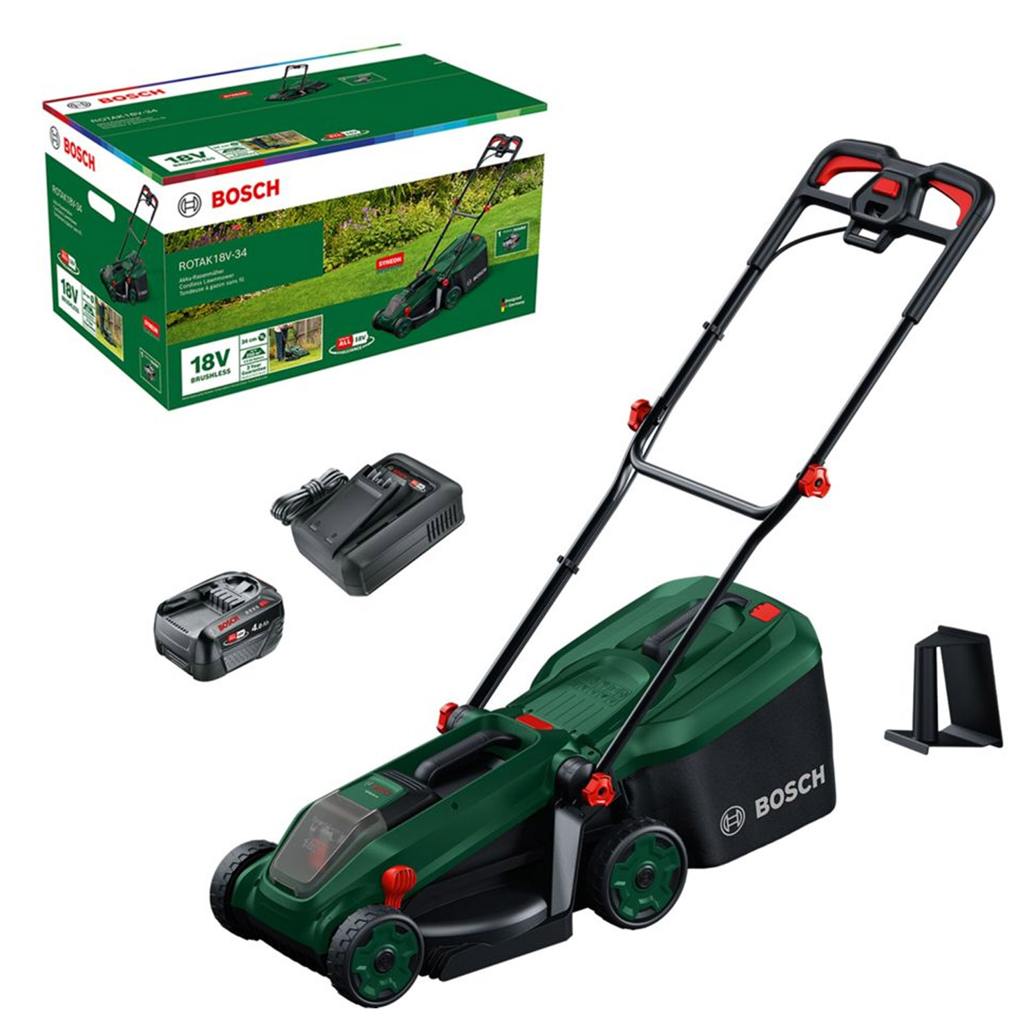 Bosch ROTAK18V-34 Akku-Rasenmäher inkl. Akku und Ladegerät