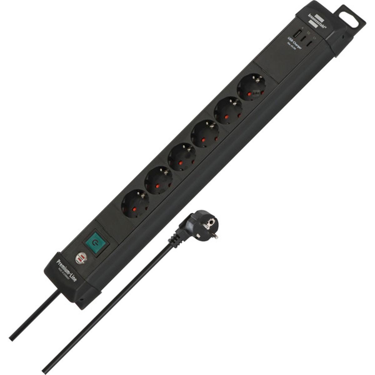 Brennenstuhl Premium-Line 6-fach Steckdosenleiste mit USB 3m schwarz