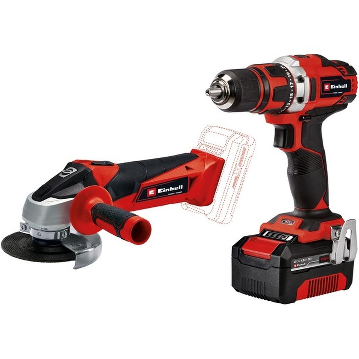 Einhell TE-CD 18/40 Li + TC-AG 18/115 Li Power X-Change Akku-Bohrschrauber + Akku-Winkelschleifer