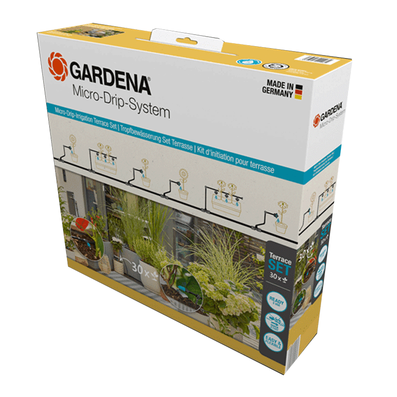 GARDENA 13400-20 Micro-Drip-System Tropfbewässerung Set Terrasse (30 Pflanzen)