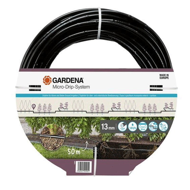 GARDENA 13504-20 Micro-Drip-System Tropfrohr 1,6 l/h, ober- und unterirdische Verlegung (50 m)