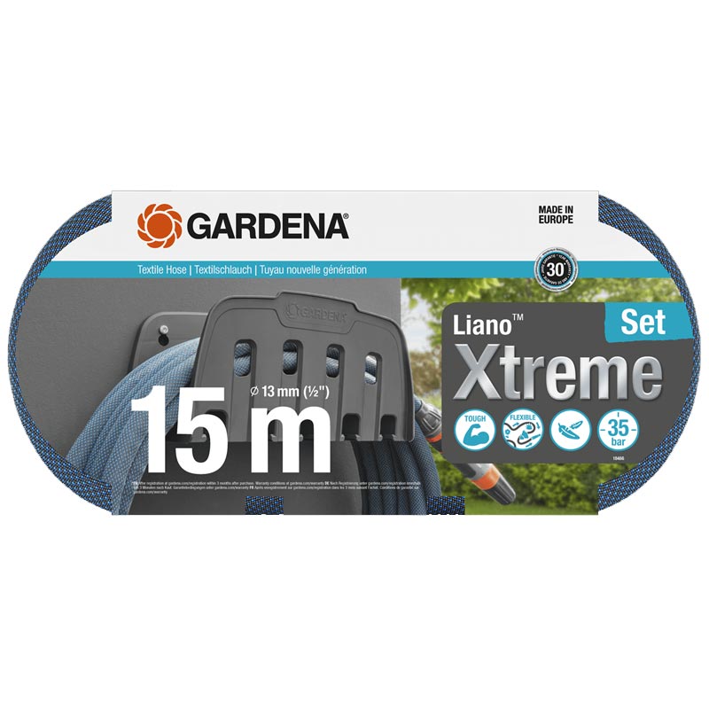 GARDENA 18466-20 Textilschlauch Liano Xtreme 1/2", 15 m Set + Wandschlauchhalter - Aktion