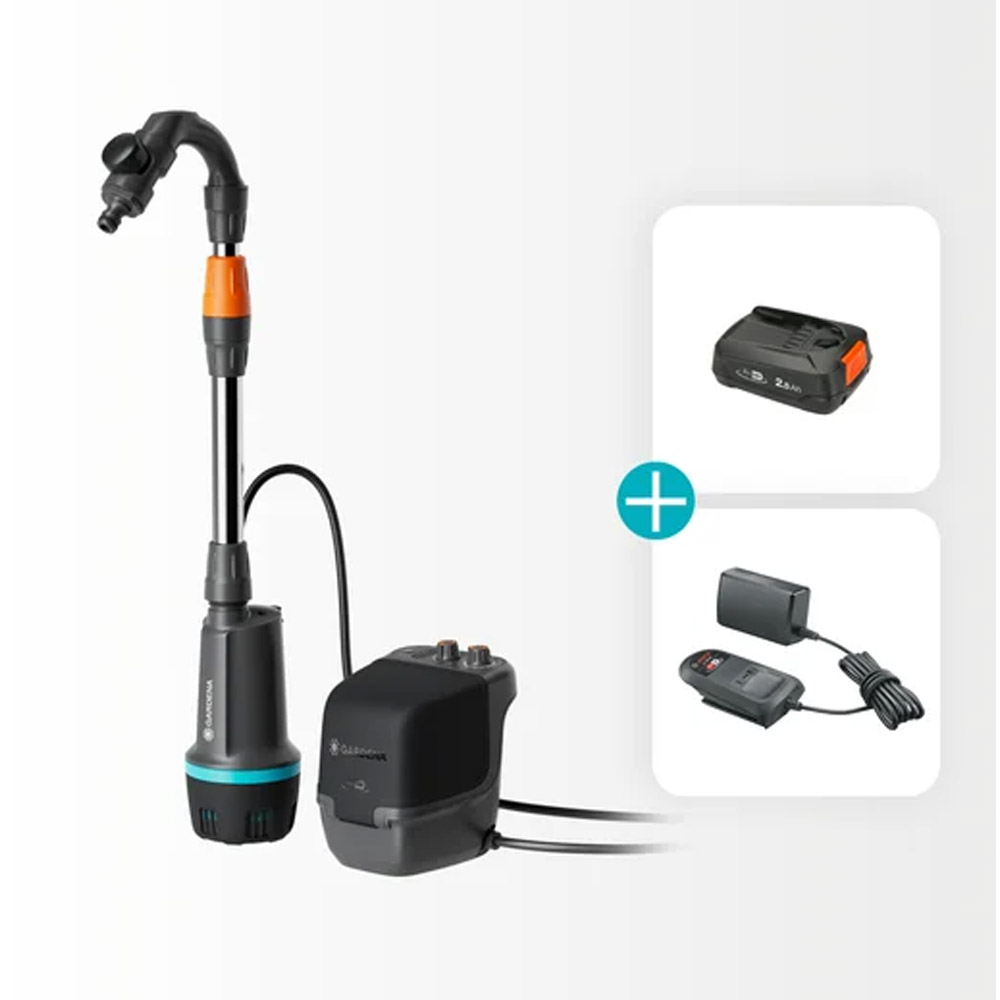 GARDENA 14604-20 Akku-Regenfasspumpe 2600 Comfort 18V P4A Ready-To-Use Set