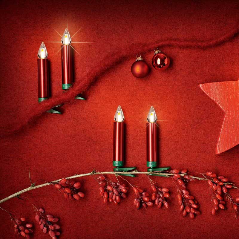 Krinner Lumix SuperLight Flame 6er Erweiterungs-Set Kabellose Christbaumkerzen Rot
