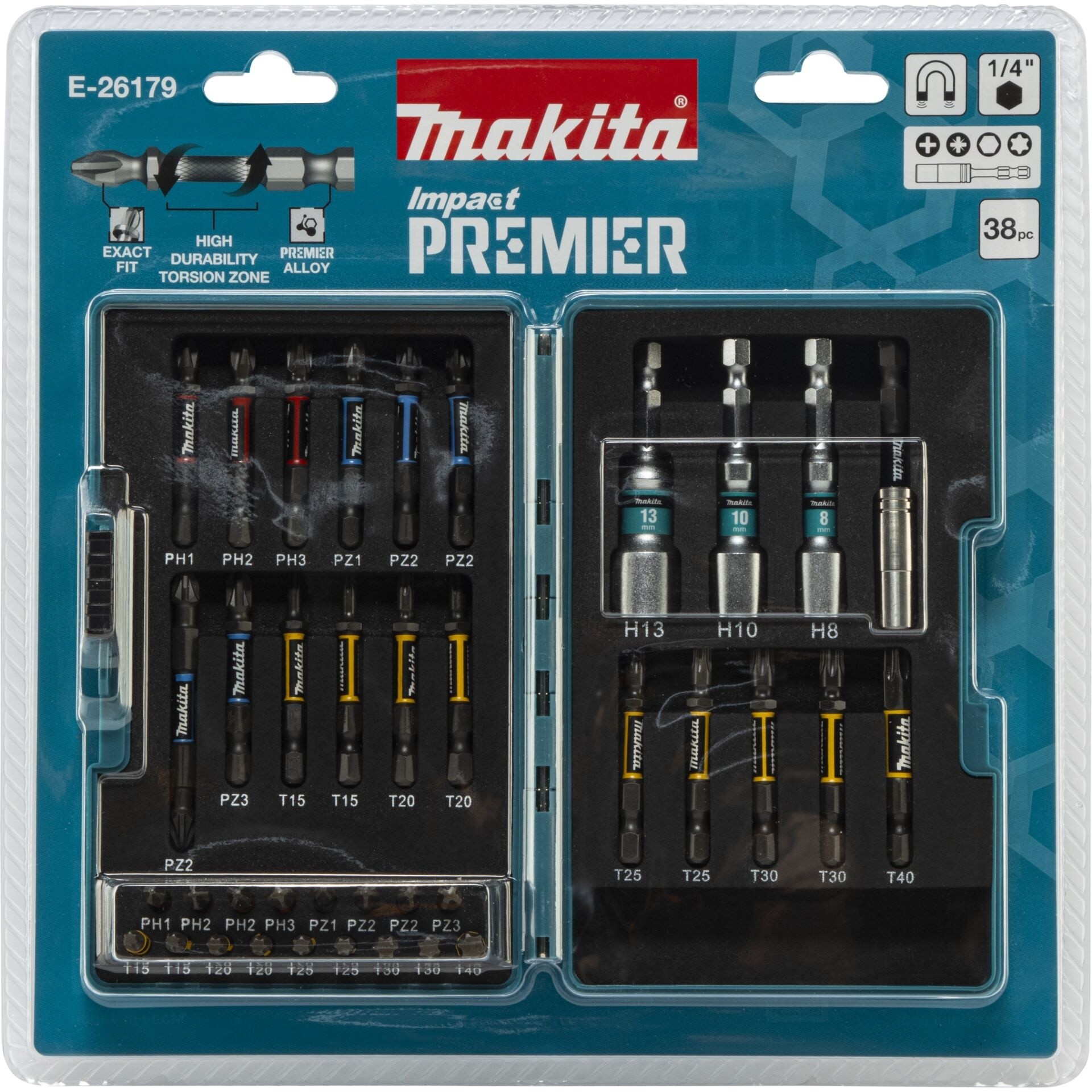 Makita E-26179 Impact Premier Torsion-Bit-Set 38-teilig