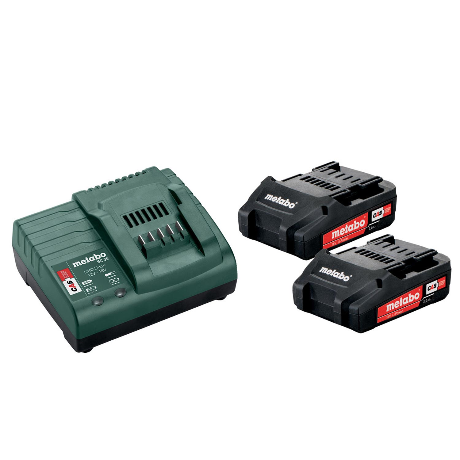 Metabo Basis-Set 2x 18V 2,0Ah Akkus mit SC 30 Ladegerät