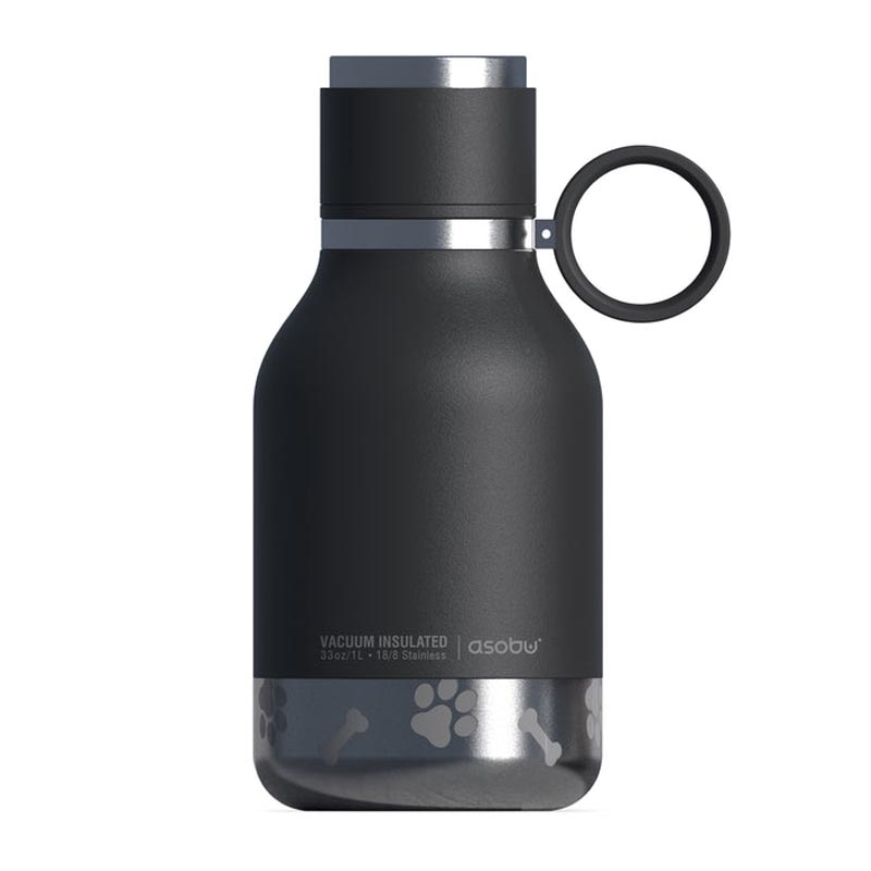 Asobu Dog Bowl Edelstahlflasche mit Hundenapf 1 Liter schwarz